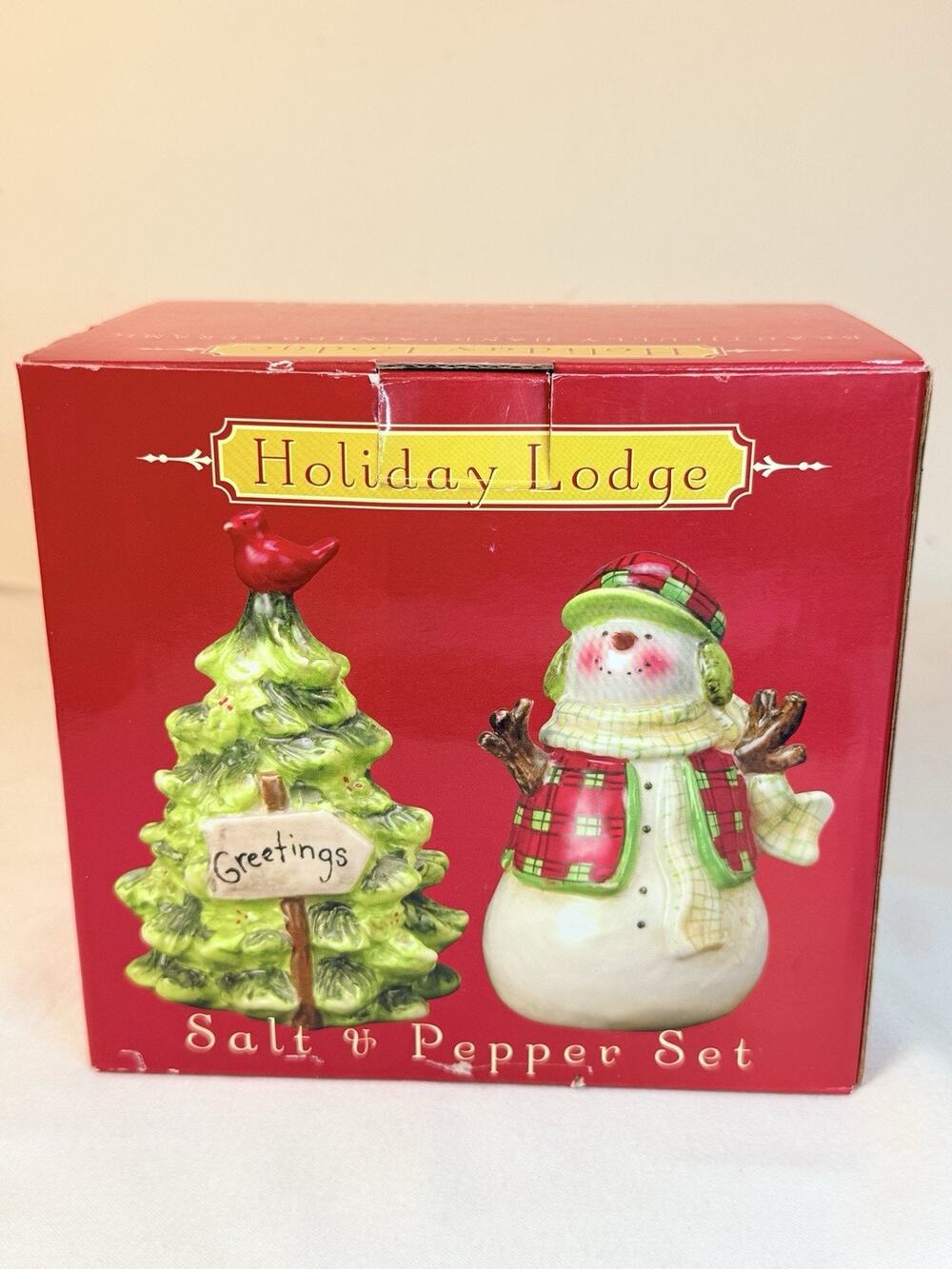 Certified International Holiday Lodge Snowman & Tree Salt & Pepper Shakers